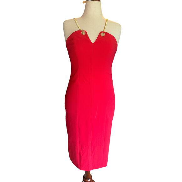 Elie Tahari Blaze Red Dress | Chain Strap Detail | Cocktail Bodycon | Size 4 - Picture 1 of 9